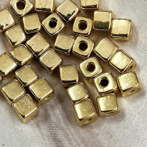 5.5mm 24K Gold Plated Greek Ceramic Little Square Beads - Pack of 10