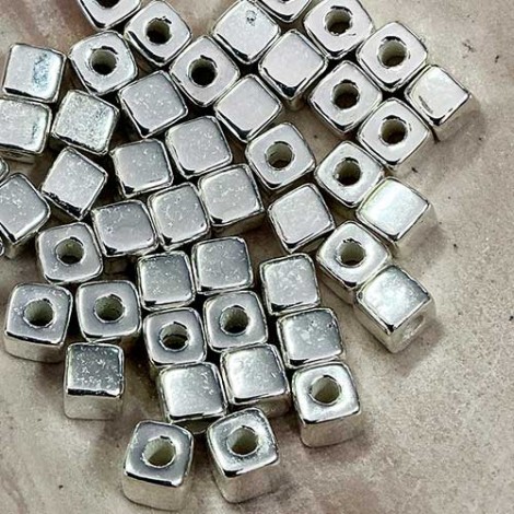 5.5mm Silver Plated Greek Ceramic Little Square Beads - Pack of 10
