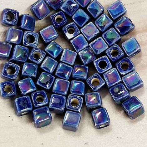 5.5mm Square Greek Ceramic Beads - Purple-Blue - Oil on Water - Pack of 10 5.5mm Square Greek Ceramic Beads - Purple-Blue - Oil on Water - Pack of 10