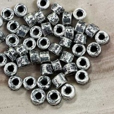 6x4mm Antique Fine Silver Plated Greek Ceramic Tube Bead - Pack of 10