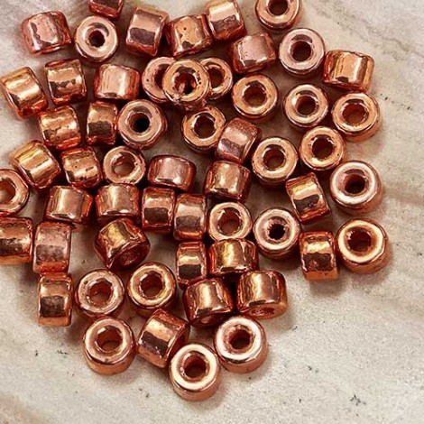 6x4mm Pure Copper Plated Greek Ceramic Tube Bead - Pack of 10