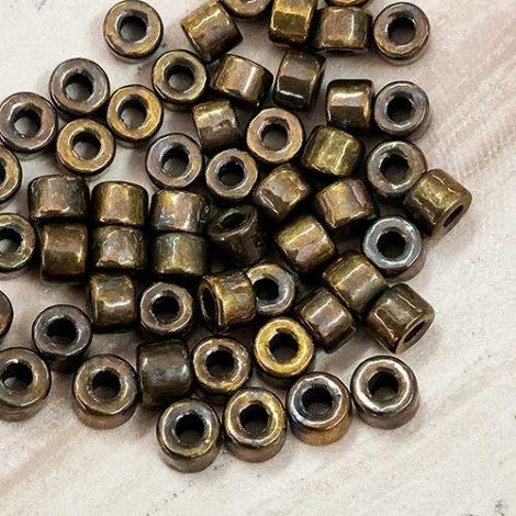 6x4mm Greek Ceramic Tube Beads - Bronze Patina - Pack of 10