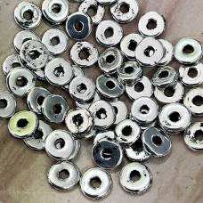 8x3mm Greek Ceramic Washers - Antique Fine Silver Plated with 2mm hole - Pack of 20