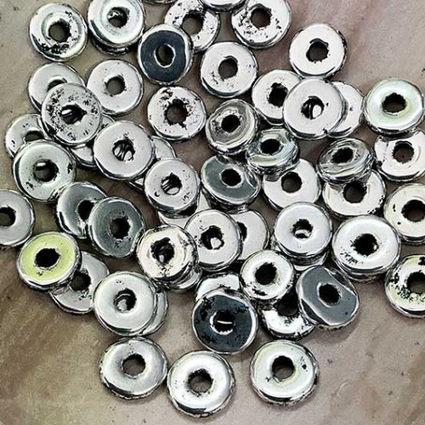 8x3mm Greek Ceramic Washers - Antique Fine Silver Plated with 2mm hole - Pack of 20 8x3mm Greek Ceramic Washers - Antique Fine Silver Plated with 2mm hole - Pack of 20