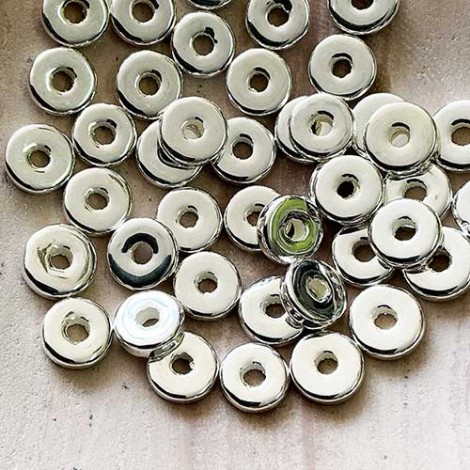 8mm Greek Ceramic Washer Spacers - Fine Silver - Pack of 10