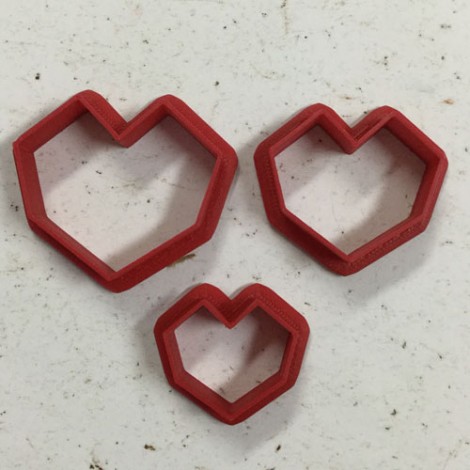 Set of 3 - Low Poly Hearts - Polymer Clay Cutters 