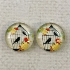 12mm Art Glass Backed Cabochons - Birdcage