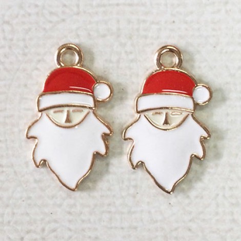 24mm Gold Plated Enamelled Christmas Charms - Santa with Long Beard