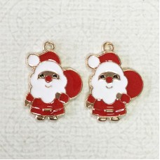23mm Gold Plated Enamelled Christmas Charms - Cute Santa - Per Pair