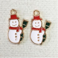 15mm Gold Plated Enamelled Christmas Charms - Tiny Snowman