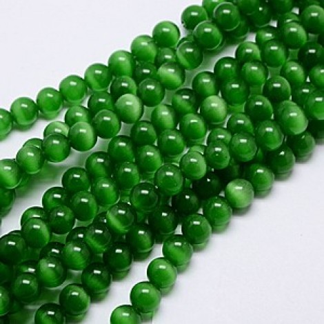 6mm Forest Green Cats Eye Optic Fibre Beads