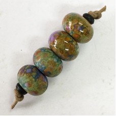 12-15mm Naos Handmade Lampwork Glass Artisan Beads - 2 pair - 1pair Matte, 1pair Shiny - Purple, Green & Rust