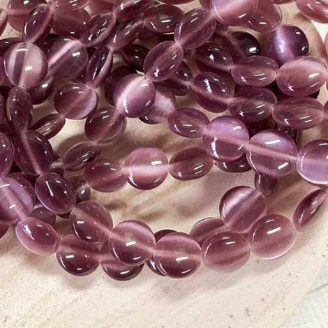 8mm Round Disk Cats Eye Beads - Dark Amethyst - Strand