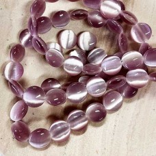 8mm Round Disk Cats Eye Beads - Lt Amethyst - Strand