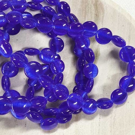 8mm Round Disk Cats Eye Beads - Royal Blue - Strand