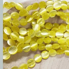 8mm Round Disk Cats Eye Beads - Yellow - Strand