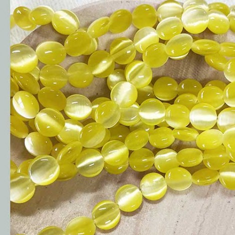 8mm Round Disk Cats Eye Beads - Yellow - Strand 8mm Round Disk Cats Eye Beads - Yellow - Strand