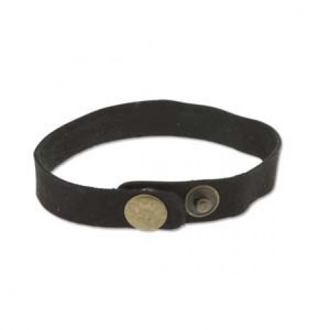 225x13mm Black Leather Cuff Bracelets with Brass Snaps - Each