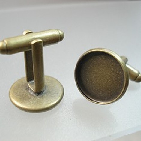 Antique Brass Cufflinks with 13mm Round Bezel Tray