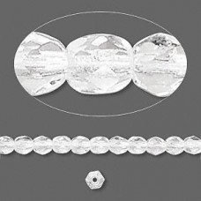 4mm Czech Fire Polished Round Beads - Crystal Clear - Pack of 50