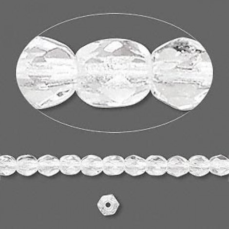 4mm Czech Fire Polished Round Beads - Crystal Clear - Pack of 50