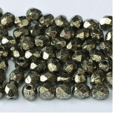 4mm Czech Firepolish Beads - Crystal Antique Chrome