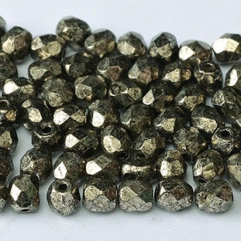 4mm Czech Firepolish Beads - Crystal Antique Chrome