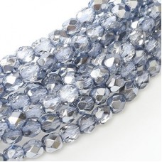 4mm Czech Firepolish Beads - Crystal Sky Metallic Ice