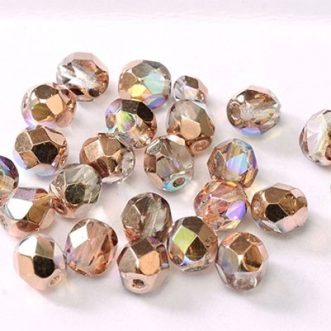 4mm Czech Firepolish Beads - Crystal Copper Rainbow