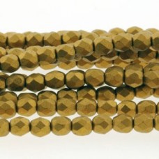4mm Czech Firepolish Beads - Matte Metallic Ant Gold