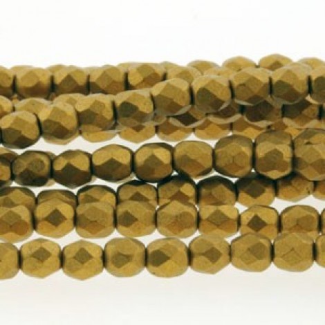 4mm Czech Firepolish Beads - Matte Metallic Ant Gold - Pack of 50