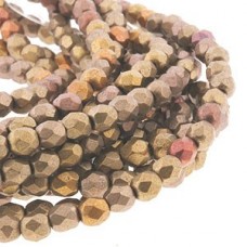 4mm Czech Firepolish Beads - Matte Metallic Gold Iris - Pack of 50