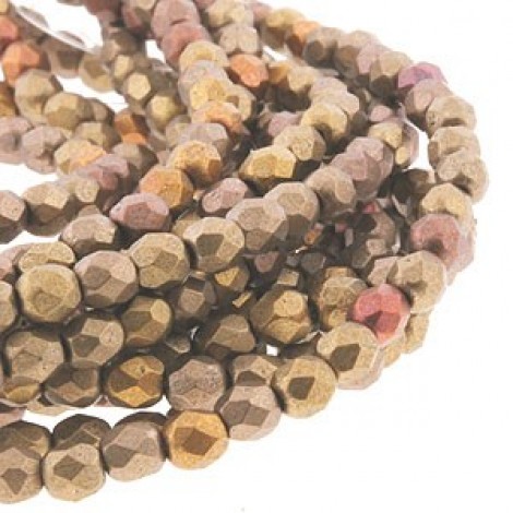 4mm Czech Firepolish Beads - Matte Metallic Gold Iris - Pack of 50