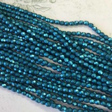 4mm Czech Firepolish Beads - Saturated Metallic Shaded Spruce - Pack of 50