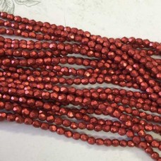 4mm Czech Firepolish Beads - Saturated Metallic Cranberry - Pack of 50