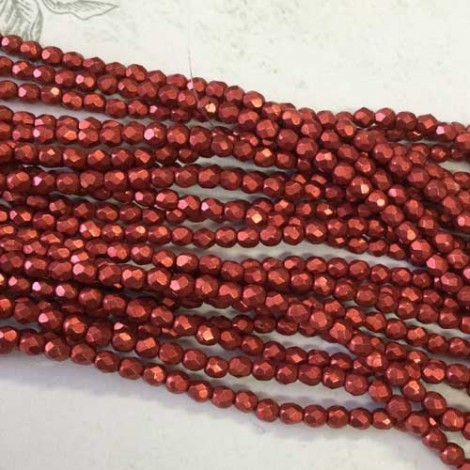 4mm Czech Firepolish Beads - Saturated Metallic Cranberry - Pack of 50