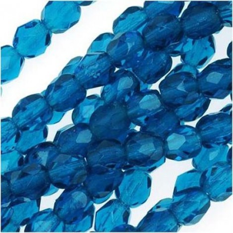 4mm Czech Fire-Polished Beads - Capri Blue - Pack of 50