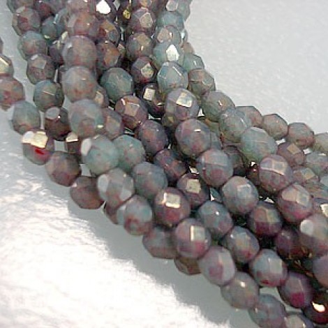 4mm Czech Firepolish Beads - Milky Turquoise Pink-Topaz Luster - Pack of 50