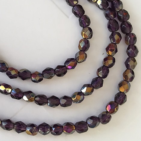 4mm Czech Fire Polished Beads - Twilight Tanzanite - Pack of 50