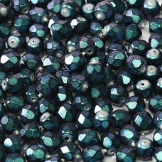 4mm Czech Firepolish Beads - Jet Heavy Metal Turquoise