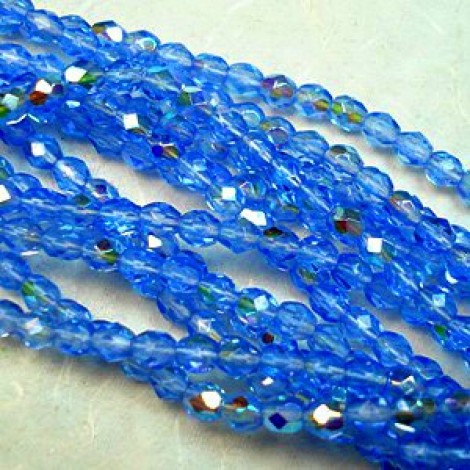 4mm Czech Firepolish Beads - Sapphire AB - Pack of 50