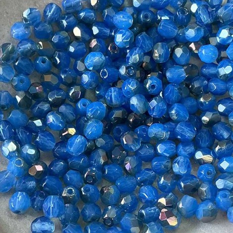 4mm Czech Firepolish Beads - Twilight Milky Sapphire - Pack of 50