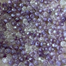 4mm Czech Firepolish Round Beads - Amethyst/Crystal - Pack of 50