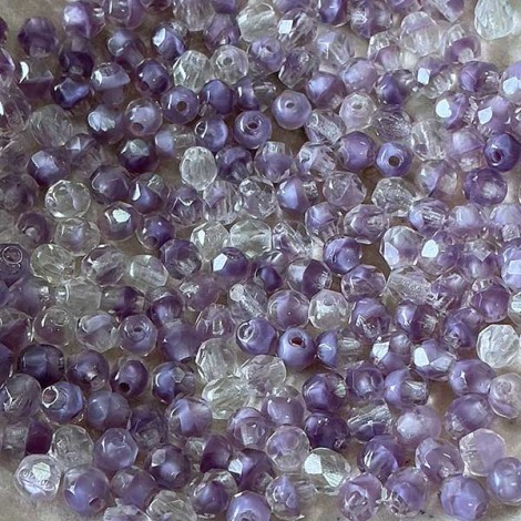 4mm Czech Firepolish Round Beads - Amethyst/Crystal - Pack of 50