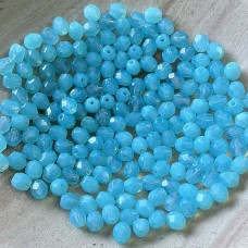 4mm Czech Firepolish Beads - Milky Aquamarine- Pack of 50