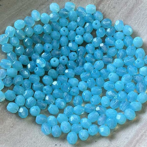 4mm Czech Firepolish Beads - Milky Aquamarine- Pack of 50