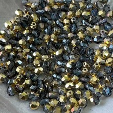 4mm Czech Firepolish Beads - Crystal Aurum - Pack of 50
