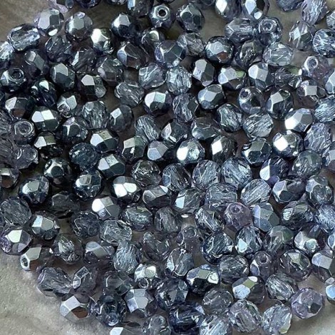 4mm Czech Fire Polished Beads - Metallic Lavender - Pack of 50