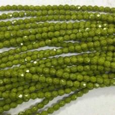 4mm Czech Firepolish Beads - Opaque Olive - Pack of 50