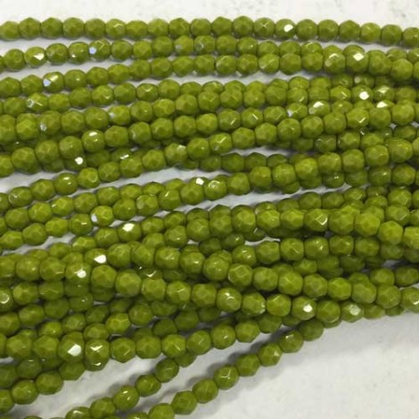 4mm Czech Firepolish Beads - Opaque Olive - Pack of 50